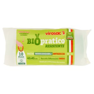 Virosac Biopratico Resistente Sacchi Biodegradabili Antigoccia 42x45 Cm 12 Litri M 10 Pz